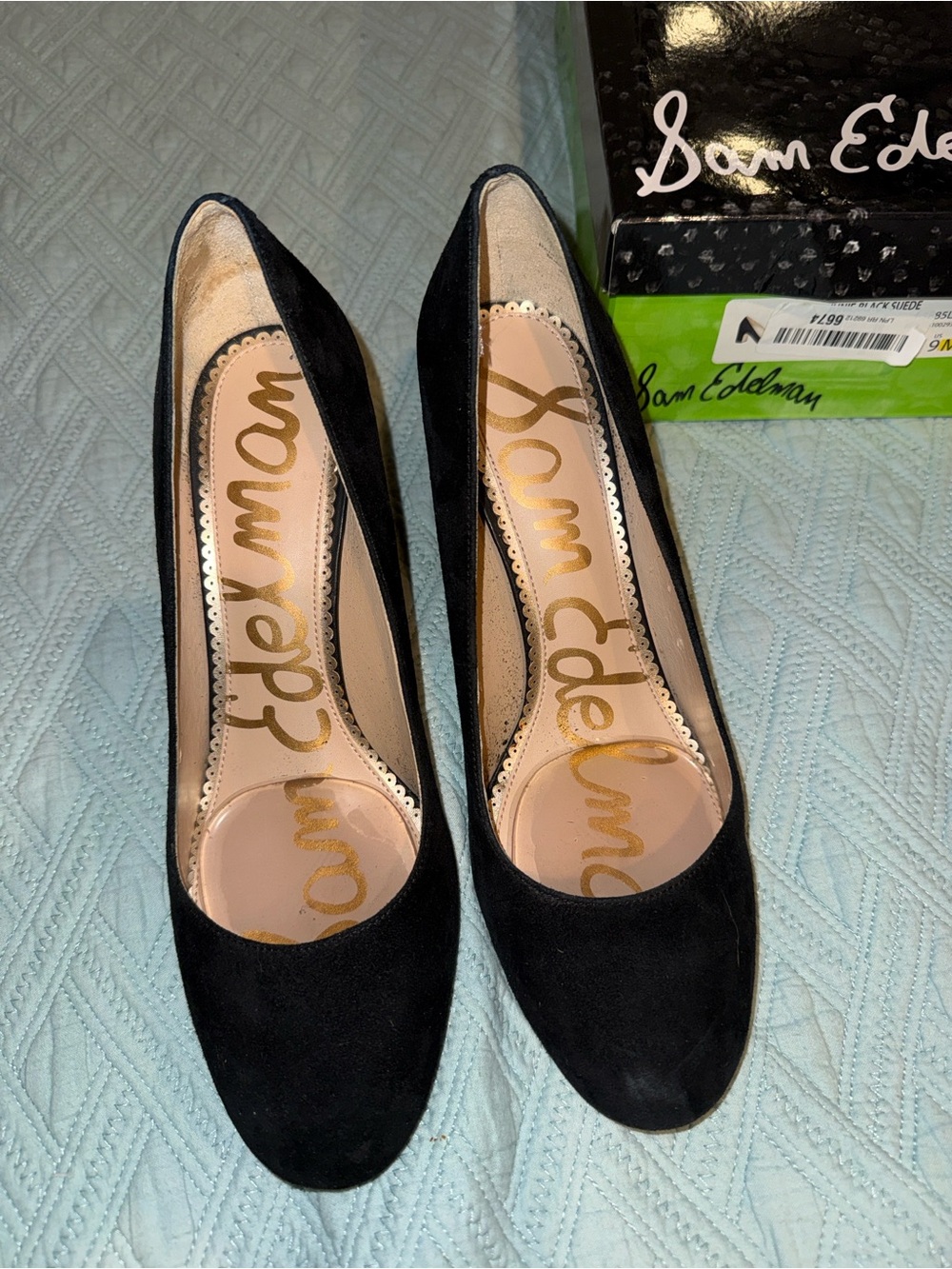 Sam Edelman Black Suede Round-Toe Pumps